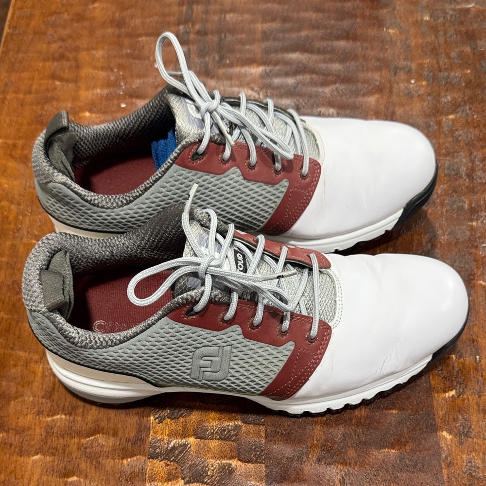 FJ Mens White and Red Golf Leather Waterproof Shoes SZ Men 8
